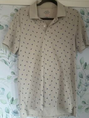 St. John's Bay Beige Polo with Navy Bird Print